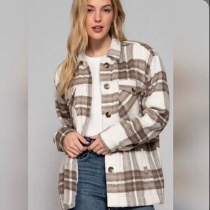 Active USA Beige and White Plaid Shacket
